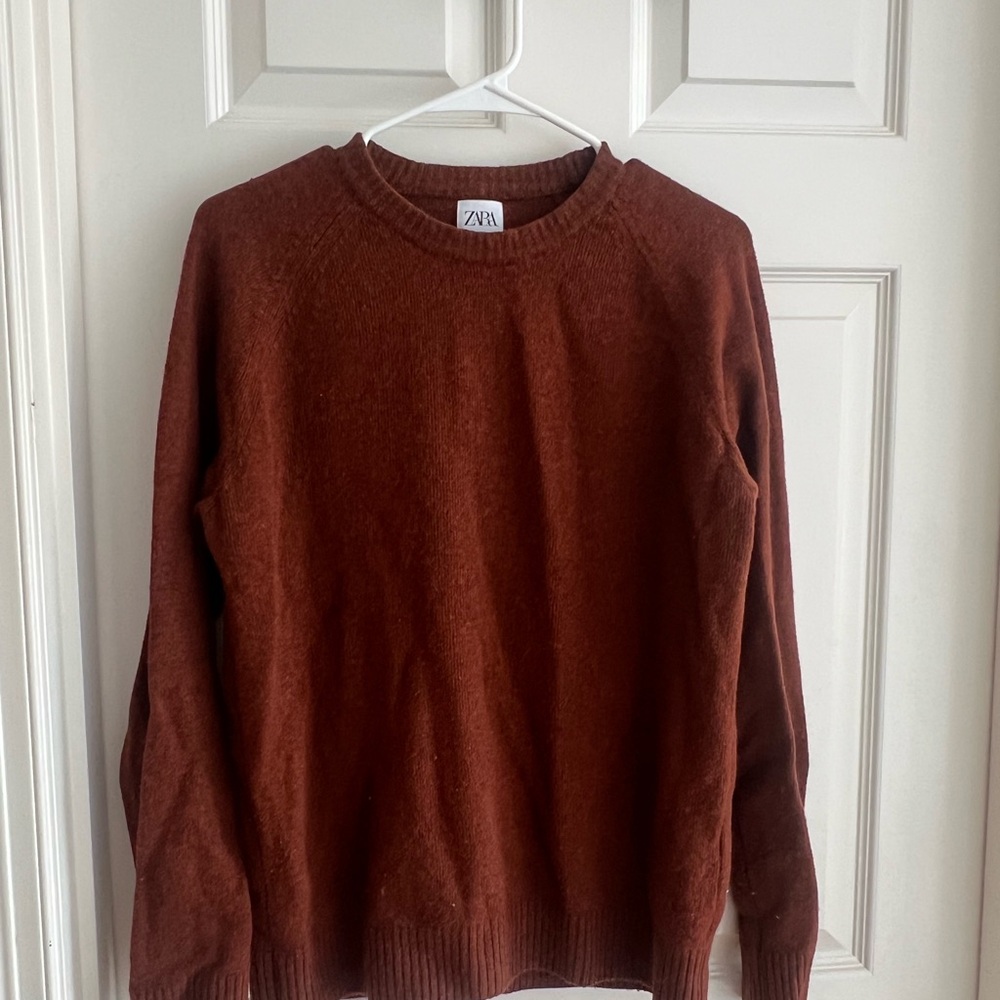 Zara Brown Crewneck Sweater Classic Knit